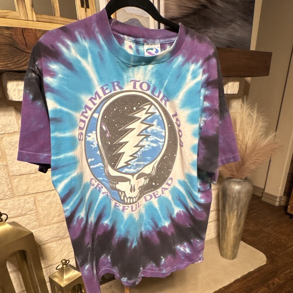 Vtg 1994 Grateful Dead Summer Tour T Shirt XL Single Stitch Liquid Blue Tie Dye